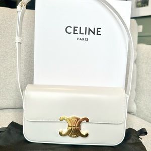 Celine Shoulder Bag Claude in Shiny Calfskin, Arctic White